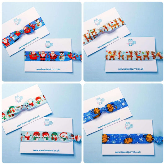 hand made handmade hair elastic elastics bow bows tie ties christmas blue santa snowman turquoise reindeer rudolph bee bees uk gift gifts sleigh accessory