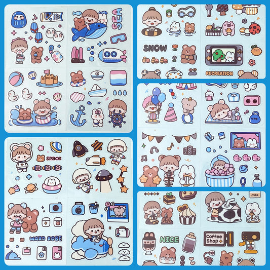 kawaii clear plastic sticker stickers sheets square mini bear bears girl anime cute uk stationery sheets planner space plane sea ocean food drink holiday