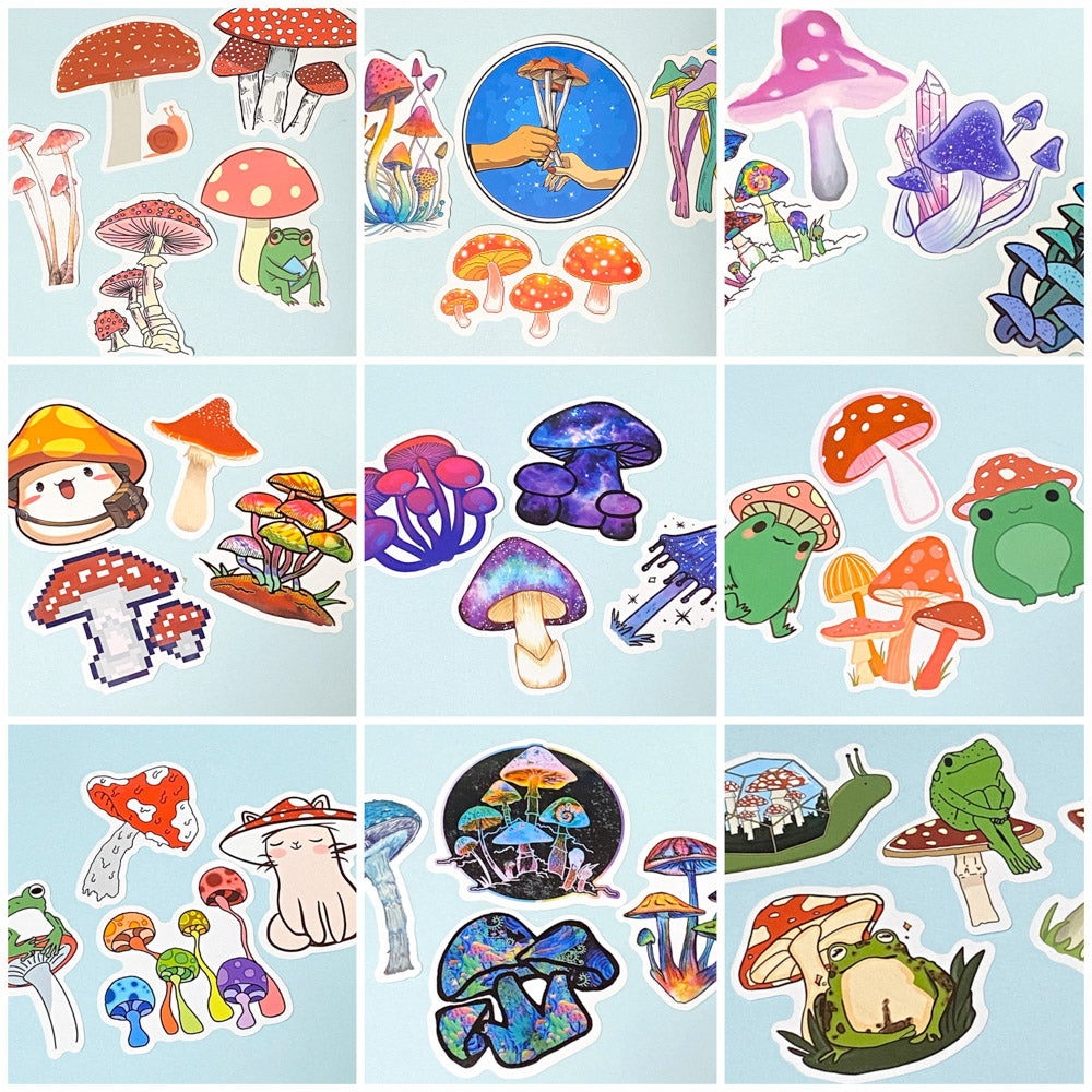 cute kawaii mushroom mushrooms shroom shrooms laptop glossy sticker stickers pack funny sweet frog cat crystal crystals cats frogs snail colourful gift stationery uk set sets