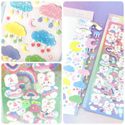 rain cloud clouds and stars moon moons sparkly glitter laser holo holographic sticker stickers pack uk cute kawaii bunny rabbit rabbits rainbow rainbows