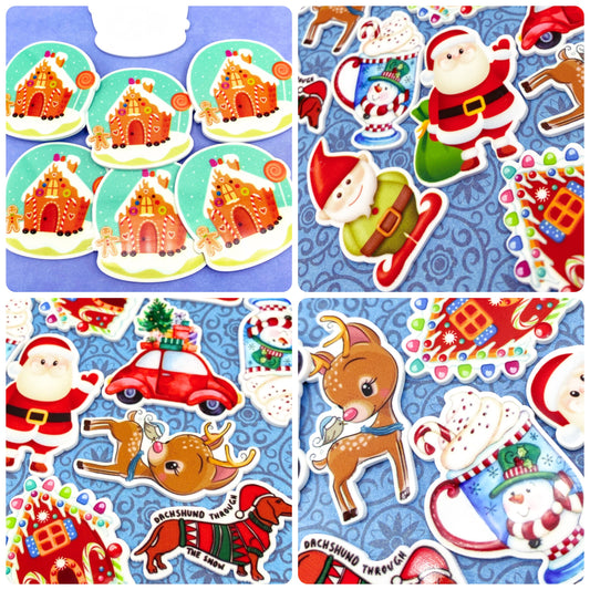 christmas large planar flatback flat back fb fbs acrylic embellishment bow supplies craft crafts uk car tree dachshund dog snow elf gnome house gingerbread santa claus father snow globe