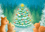 handmade postcard postcards artist uk illustration kawaii cute christmas wood woodland scene tree trees squirrel rabbit deer baubles lights stationery post cards festive