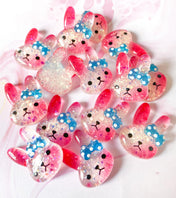 glitter resin bunny rabbit bunnies rabbits pink blue polka dot bow 22mm cute kawaii flatback resins uk craft supplies embellishment cabochon pretty bow centres