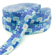 crowded cat cats kawaii cute elastic ribbon ribbons uk elastics stretch foe blue turquoise lilac 15mm craft supplies cat faces face