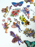 flower fairy fairies sticker stickers flake flakes clear plastic pack uk cute kawaii stationery butterfly butterflies flower flowers floral pretty blue green purple lilac turquoise yellow red vintage retro garden daisy blossom illustration illustrations