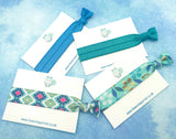 turquoise teal blue green elastic handmade hair tie ties uk cute kawaii gift bands bows elastics floral aztec pattern geometric foil  floral flower