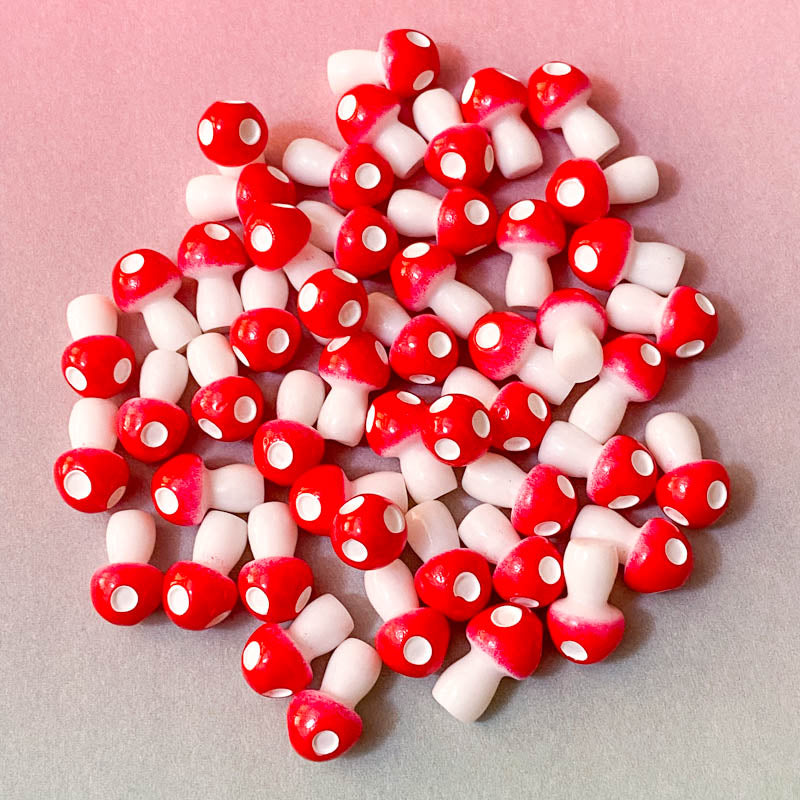 mini small red resin mushroom mushrooms toadstool flatback flat back backs fbs embellishment uk cute kawaii craft supplies spotted spots white little toadstools resins