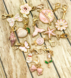 pink planner clip clips charm charms uk cute kawaii planning accessory accessories enamel enamelled gold tone metal flower cat bow rabbit rose shell