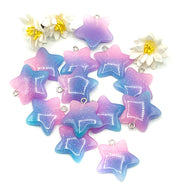 ombre resin glitter star stars charm charms pendant 25mm silver hook uk cute kawaii craft supplies purple pink turquoise pastel