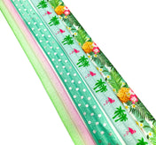 turquoise summer fold over elastic ribbon ribbons foe pineapple flamingo tropical palm silver foil polka dot uk craft supplies
