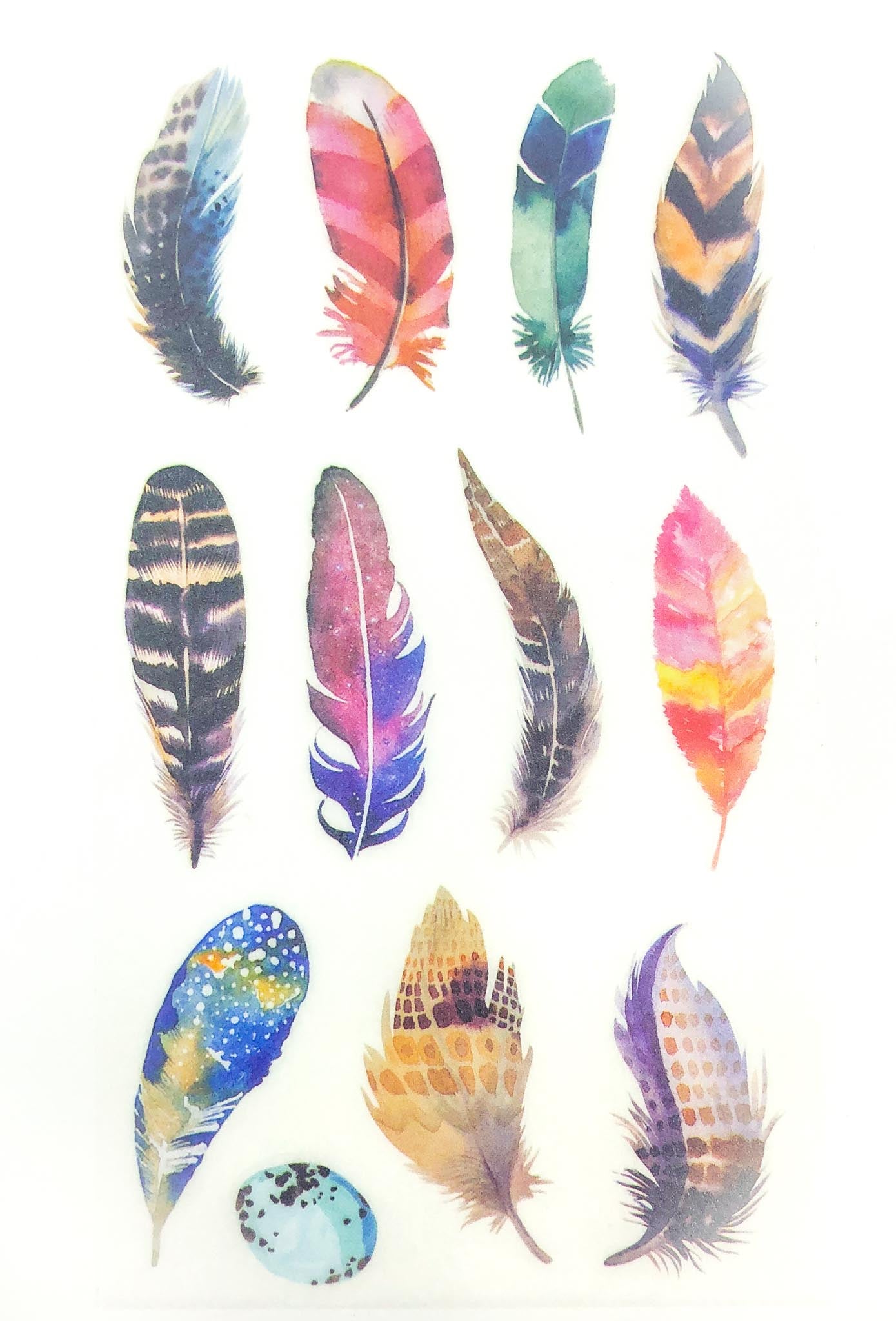 bright feather feathers bird egg eggs translucent washi paper sticker stickers sheets pack 6 kawaii cute uk stationery gifts birds tracing paper matte