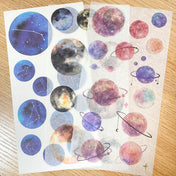 planet planets space galaxy theme sticker stickers sheet sheets translucent washi paper large blue purple pink brown ombre stars uk cute kawaii stationery planner addict pack 3
