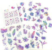 watercolour floral flowers and plants leaves pink and purple bright shades sticker stickers sheets pack 6 translucent washi paper matte uk cute kawaii stationery succulent cactus plant