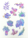 watercolour floral flowers and plants leaves pink and purple bright shades sticker stickers sheets pack 6 translucent washi paper matte uk cute kawaii stationery succulent cactus plant