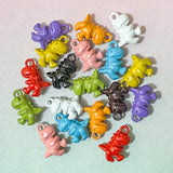 metal small dino dinosaur charm charms pendant uk cute kawaii craft supplies jewellery making crafts colourful green pink red orange black white purple turquoise blue yellow solid 3d double sided