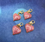 sparkly heart hearts glitter planner charm charms clip clips stitch marker markers pink red accessories planning uk cute kawaii gold tone metal