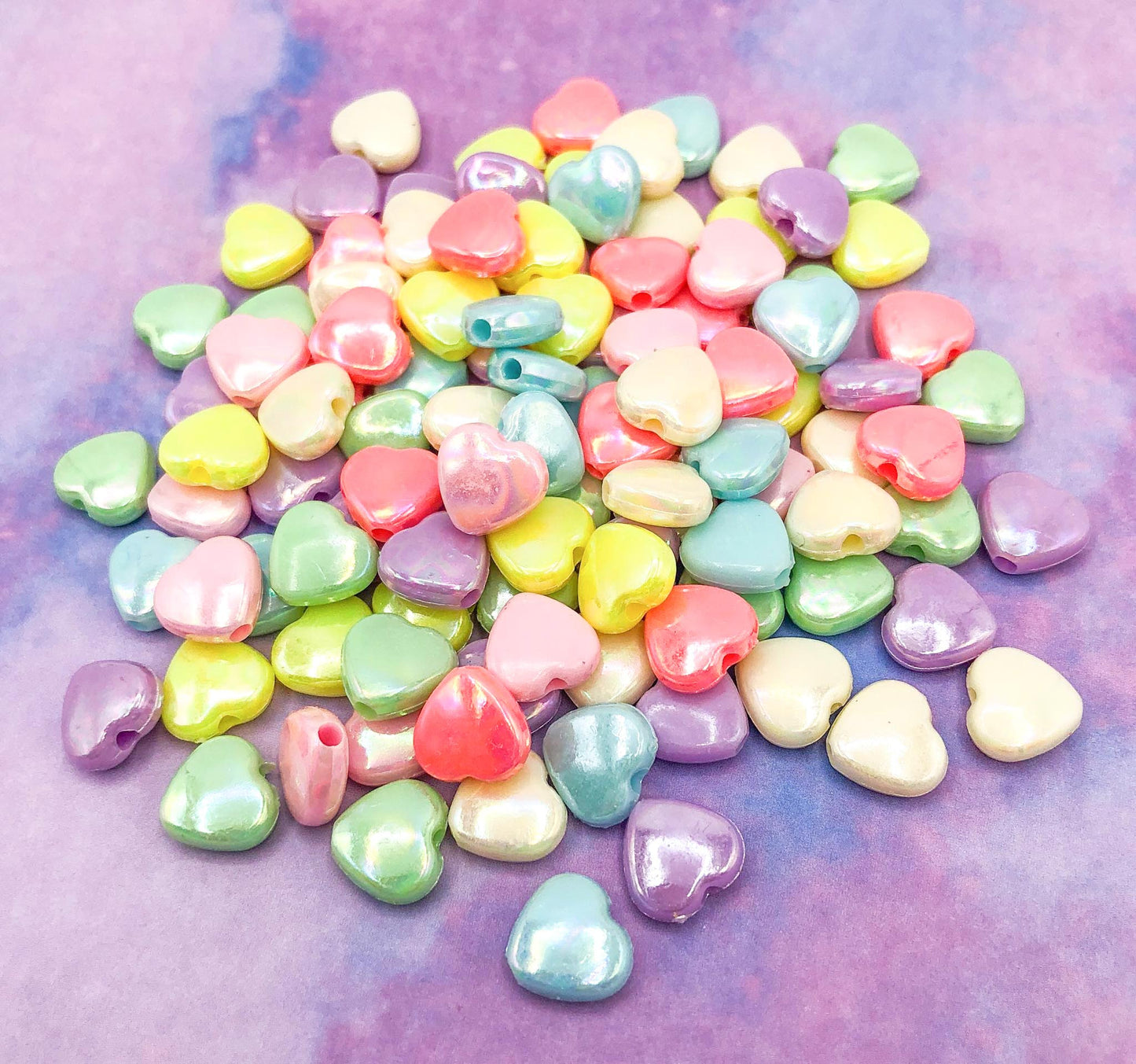 pearly pearl iridescent acrylic heart bead beads ab pretty bundle pastel colours 11mm hearts uk cute kawaii craft crafts supplies