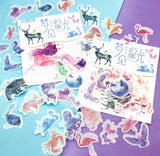 watercolour water colour animals wildlife translucent sticker flake flakes stickers cute kawaii planner stationery uk pack of 40