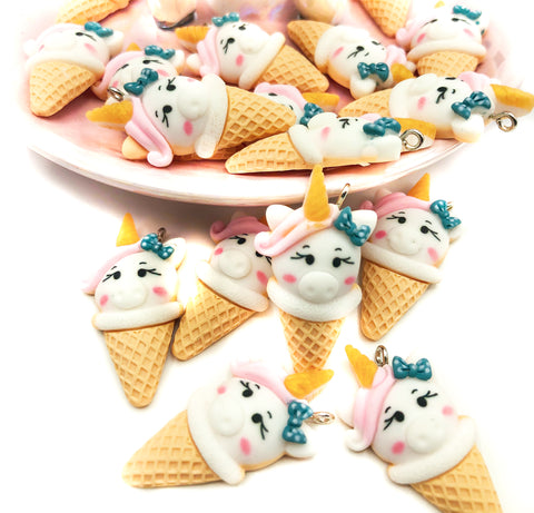 Kawaii Unicorn Ice-Cream Cone Resin Charm