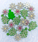 glitter glittery rhinestone patch patches applique embellishment festive christmas tree green sparkly snowflake snowflakes pink white uk cute craft supplies