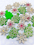 glitter glittery rhinestone patch patches applique embellishment festive christmas tree green sparkly snowflake snowflakes pink white uk cute craft supplies rhinestones