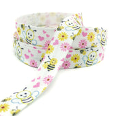cute bee bees hearts and flowers white fold over elastic ribbon elastics foe ribbons uk craft supplies pink yellow bumblebee honey daisy