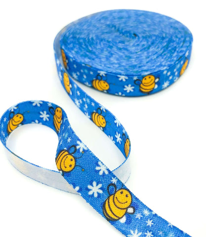 bee bees on blue elastic ribbon cute kawaii ribbons foe fold over stretch uk crafts craft supplies honey
