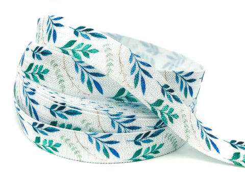 green and turquoise teal leaf leaves design elastic ribbon elastics ribbons uk cute kawaii craft supplies fold over stretch foe teal pretty