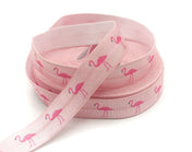pale pink elastic ribbon with cerise flamingos foe yard ribbons