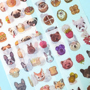 translucent washi paper sticker stickers pack of 6 sheets animal animals food drink cute uk stationery panda dog dogs cat cats fox bread cake fruit bear bunny hedgehog faces planner addict