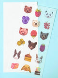 translucent washi paper sticker stickers pack of 6 sheets animal animals food drink cute uk stationery panda dog dogs cat cats fox bread cake fruit bear bunny hedgehog faces planner addict pig donut snacks