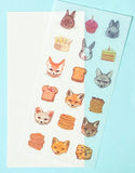 translucent washi paper sticker stickers pack of 6 sheets animal animals food drink cute uk stationery panda dog dogs cat cats fox bread cake fruit bear bunny hedgehog faces planner addict pig donut snacks