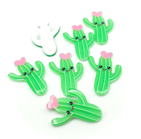 cute cactus cacti acrylic glossy resin flat back fb flatback cacti green pink heart uk cute kawaii craft supplies green plants resins