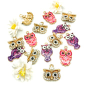 owl owls charms gold tone charm rhinestone and enamel
