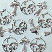 mushroom tibetan silver large charm charms pendant pendants round circle hoop moon fungi mushrooms toadstool toadstools uk craft supplies cute kawaii  jewellery making