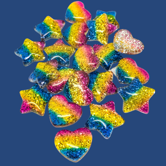 glitter resin star heart stars hearts rainbow stripe sparkly fb flatback flat backs small 
