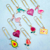 planner paper clip clips avocado heart rose roses flamingo flamingos pink dolphin glitter gold tone metal uk gifts hand made handmade crafted pink red turquoise