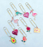 planner paper clip clips avocado heart rose roses flamingo flamingos pink dolphin glitter gold tone metal uk gifts 