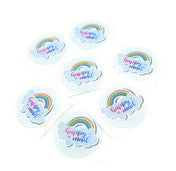 happy mail post sticker stickers 25mm round small packaging packing stationery uk cute kawaii light blue cloud clouds rainbow rainbows pretty