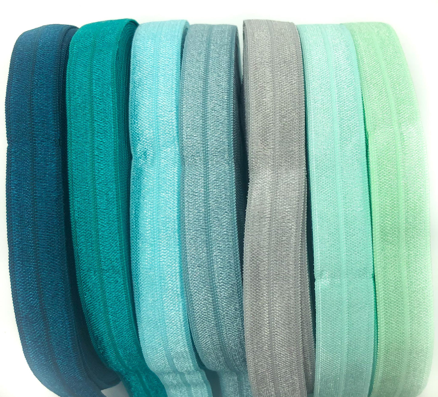 teal turquoise mint grey green mallard blue elastic fold over elastics plain solid colour ribbon ribbons foe uk cute kawaii craft supplies