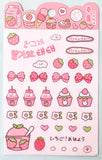pink cute translucent washi paper sticker stickers sheet pack light cerise bubblegum colours heart hearts food drink kawaii uk stationery pack of 4 sheets single ice cream cake milk milkshake lolly strawberry stamps stamp cloud clouds bow bows