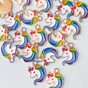 rainbow colour colours unicorn unicorns enamel enamelled charm charms pendant silver gold tone metal uk cute kawaii craft supplies mane white horse pretty