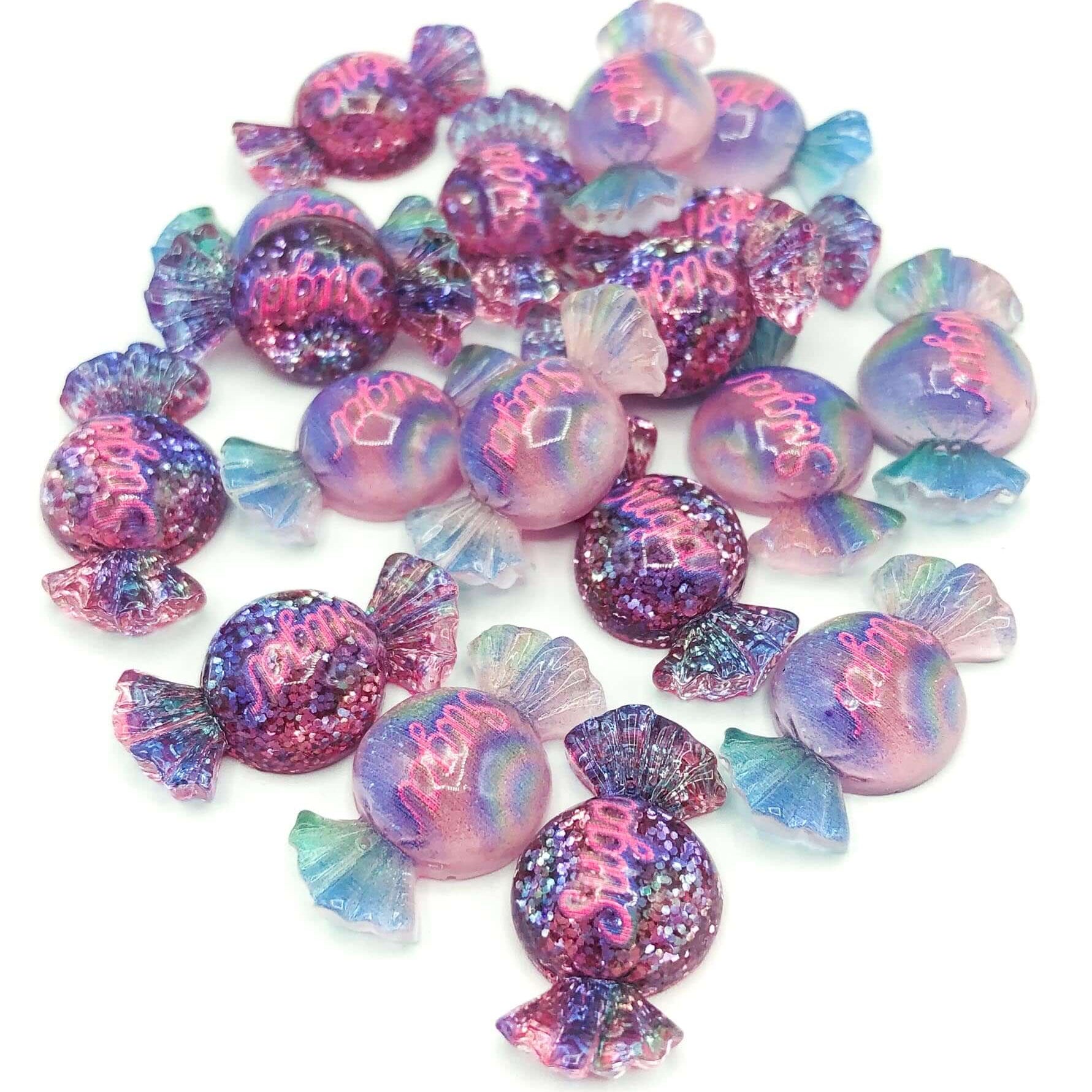 glitter resin sweet sweets boiled candy sugar purple ombre pink glittery flatback flat back embellishment deco decoden uk craft supplies cute kawaii swirl green blue teal turquoise