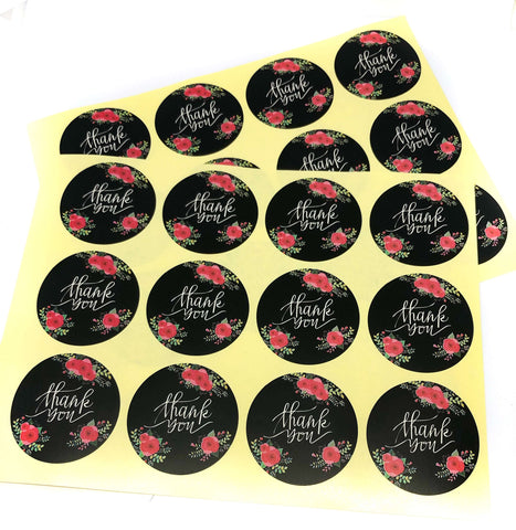 Floral Thank You Round 38mm Stickers Sheet of 12