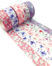 pretty flower floral washi tape tapes roll rolls 10m 5m long uk cute kawaii flowers stationery pink blossom purple lilac leaf leaves