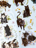clear sticker stickers black cat cats kawaii cute stationery pack 3 sheet sheets flower flowers floral plastic and white kitten kittens animals uk daisy daisies grey