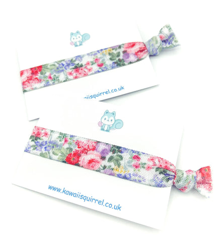 shabby chic floral rose roses handmade elastic hair tie ties elastics cute kawaii uk gift gifts bow bows flower flowers pink lilac