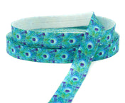 peacock feather water colour watercolour pretty cute elastic ribbon fold over elastics ribbons uk craft supplies stretch peacocks blue green turquoise teal feaathers foe yard