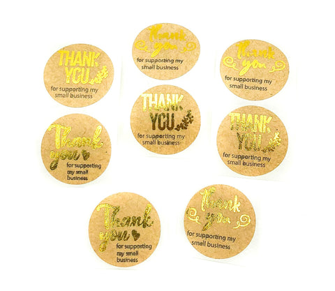 thank you for supporting my small business gold and kraft brown 25mm sticker stickers seals uk stationery packaging supplies packing 