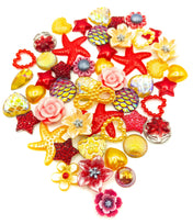 red and yellow sparkly shimmery pearly fb flat back bundle of embellishments uk kawaii craft bundles